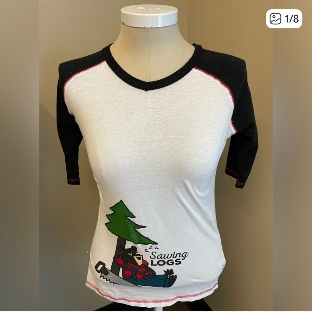 3/$25 | Lazy One Sawing Logs elbow sleeve casual 100% Cotton tee XS